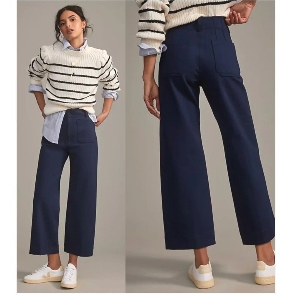 Maeve Anthro. Colette Wide Leg Crop Pants 31 x 25 Navy Preppy Nautical Academia